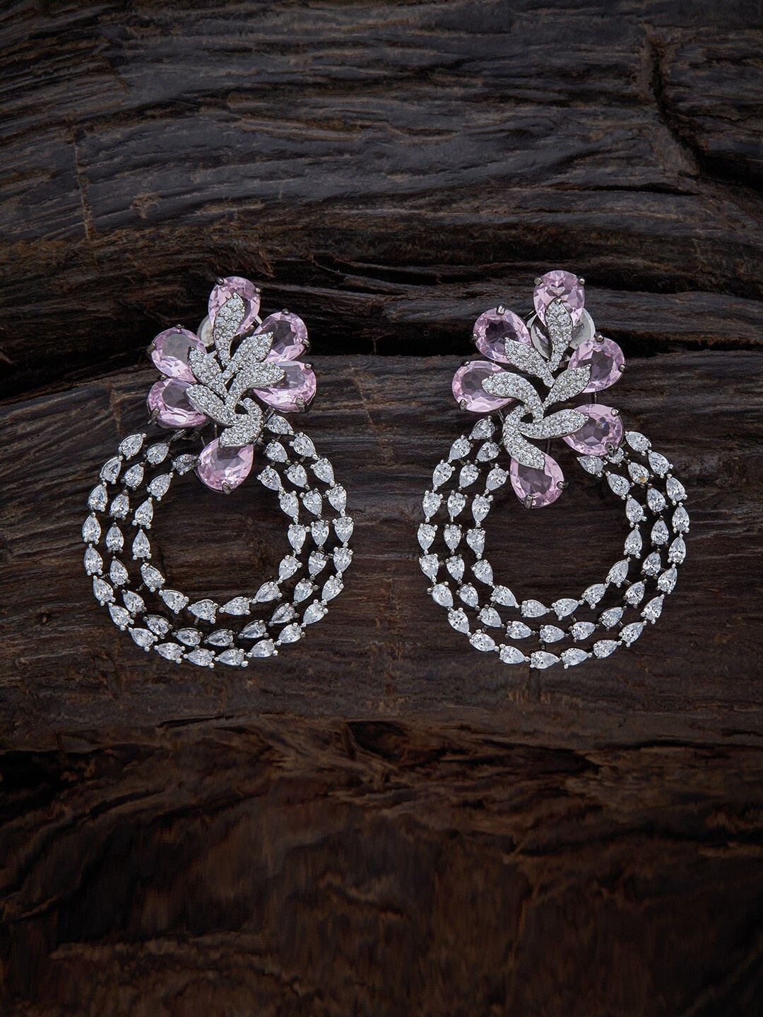 

Kushal's Fashion Jewellery Pink & Silver Rhodium-Plated Circular Drop Earrings