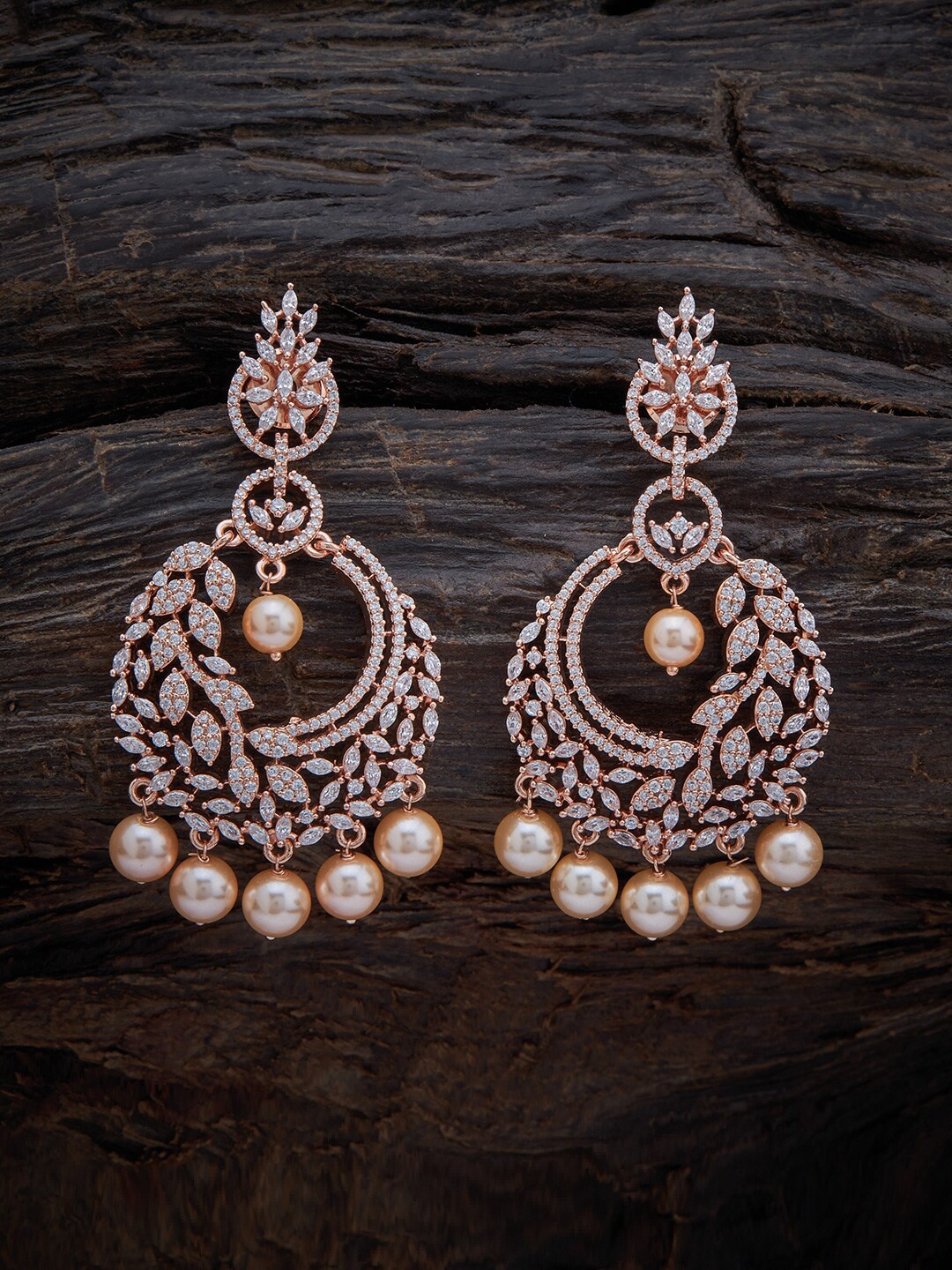 

Kushal's Fashion Jewellery White & Rose Gold-Plated Circular Jhumkas Earrings