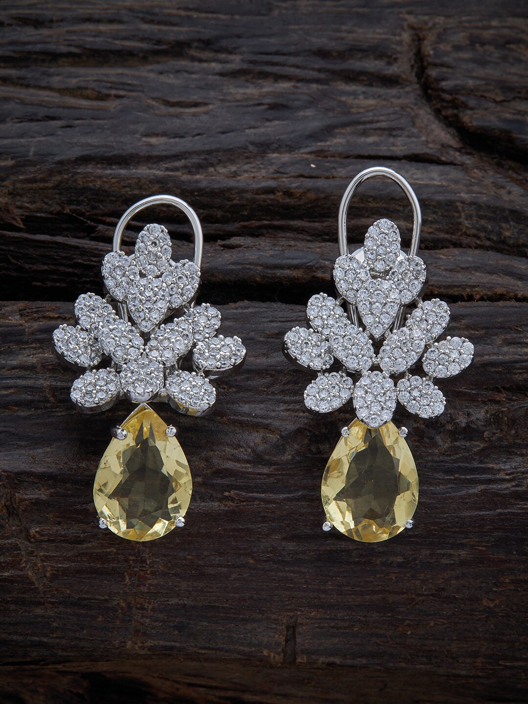 

Kushal's Fashion Jewellery Yellow & Silver Rhodium-Plated Floral Drop Earrings