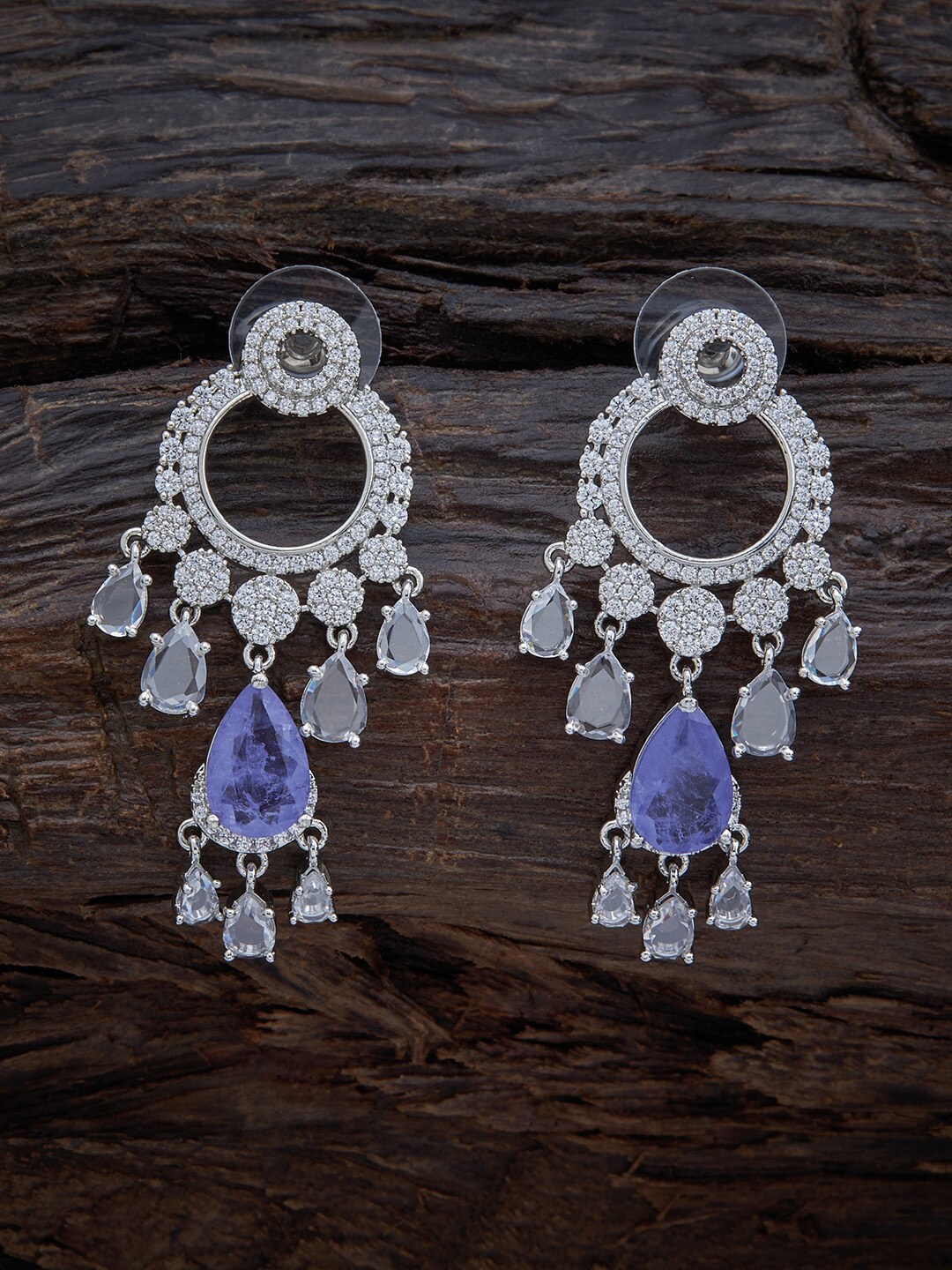 

Kushal's Fashion Jewellery Lavender & White Rhodium-Plated Teardrop Shaped Drop Earrings