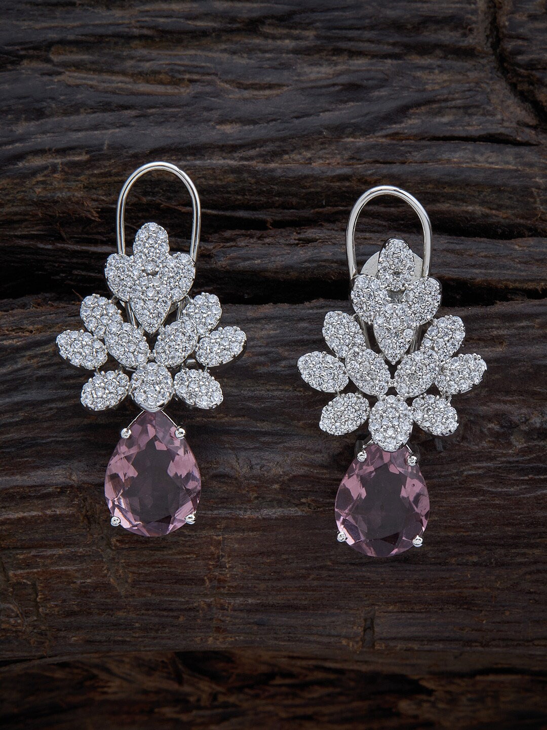 

Kushal's Fashion Jewellery Pink & Silver-Toned Floral Drop Earrings