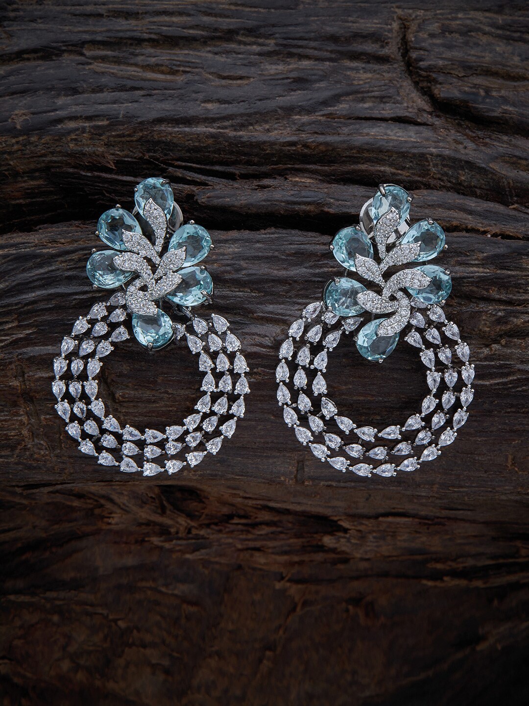 

Kushal's Fashion Jewellery Sea Green & White Rhodium-Plated CZ Circular Drop Earrings