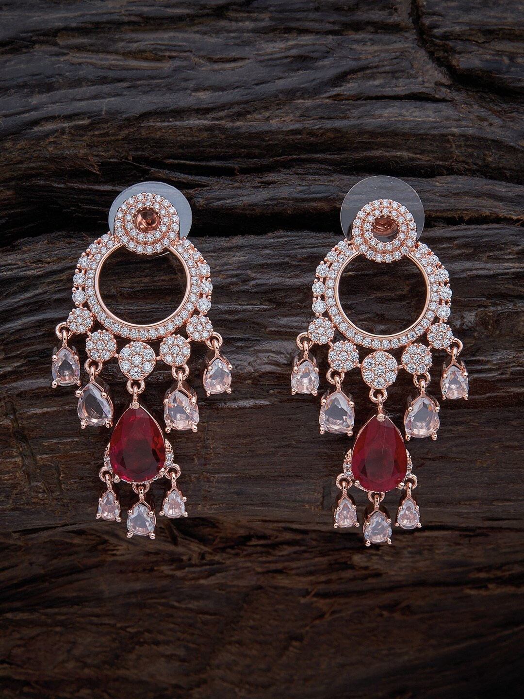 

Kushal's Fashion Jewellery Red & White Rose Gold-Plated CZ Studded Classic Drop Earrings