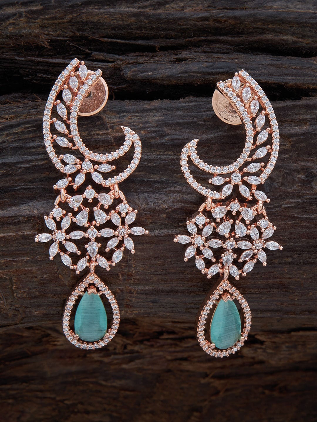 

Kushal's Sea Green & Rose Gold Rose Gold Plated Floral Drop Earrings