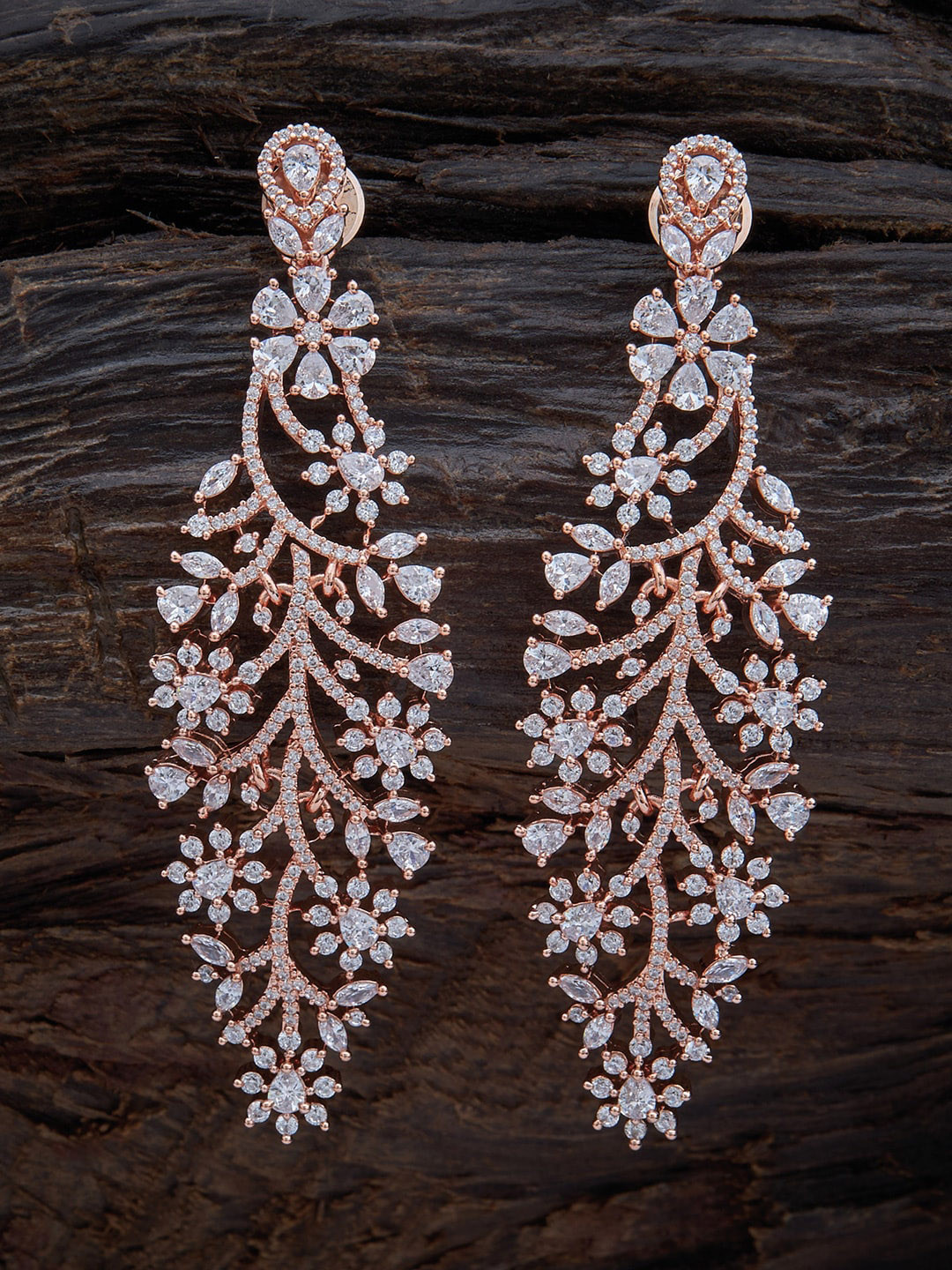 

Kushal's White & Rose Gold Rose Gold Plated Floral Drop Earrings