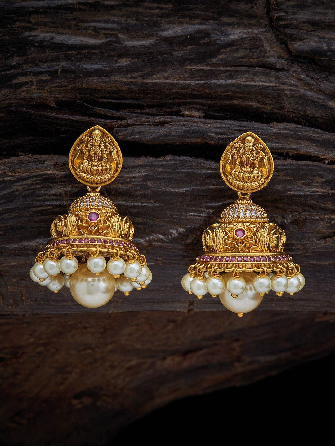 

Kushal's Gold-Toned & Red Gold Plated Classic Jhumkas Earrings