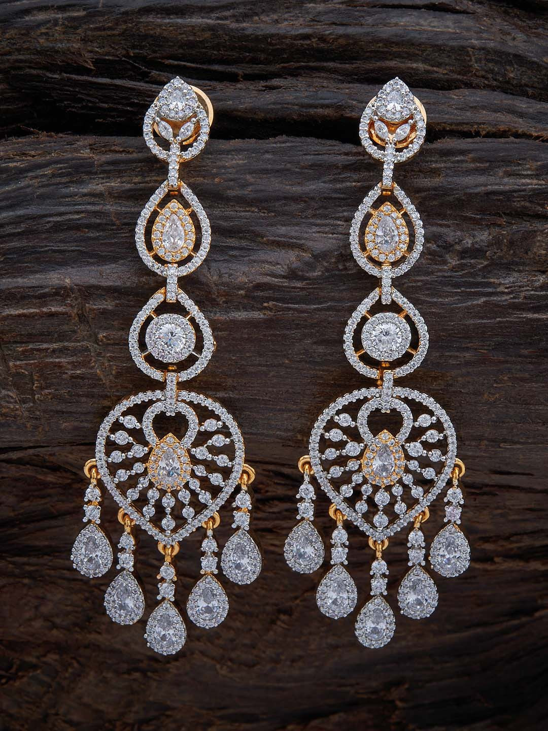 

Kushal's White & Silver Gold Plated Contemporary Drop Earrings
