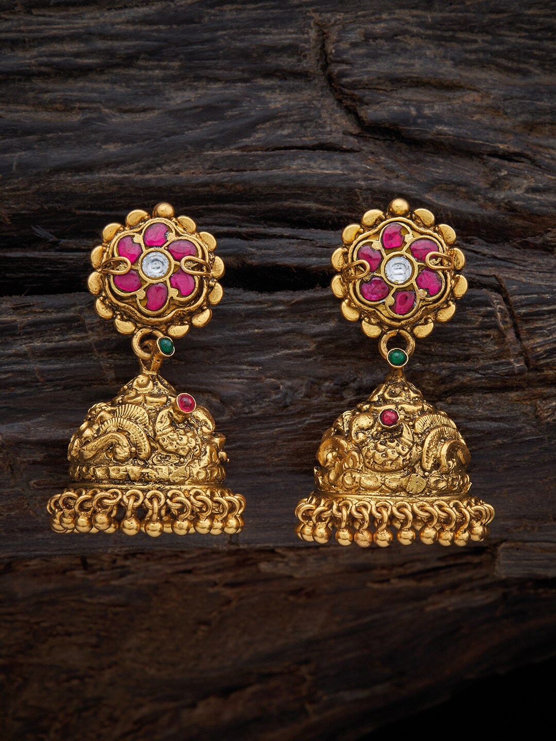 

Kushal's Gold-Toned & Red Gold Plated Classic Jhumkas Earrings
