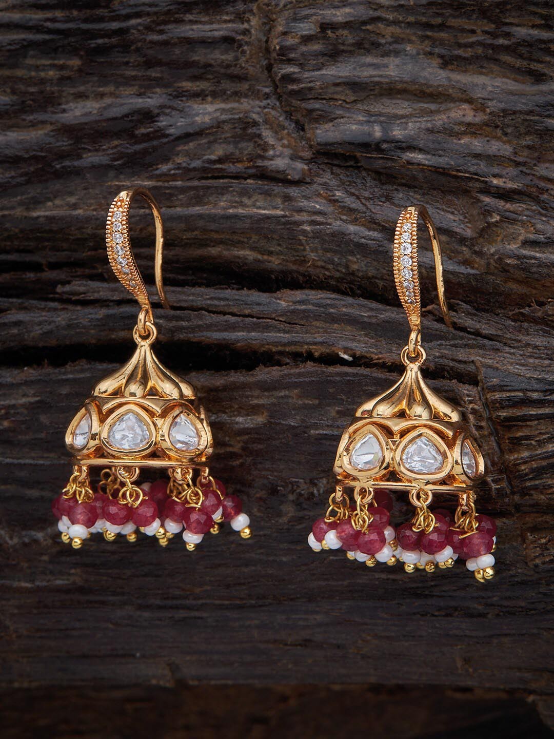 

Kushal's Red & Gold-Toned Gold Plated Classic Jhumkas Earrings