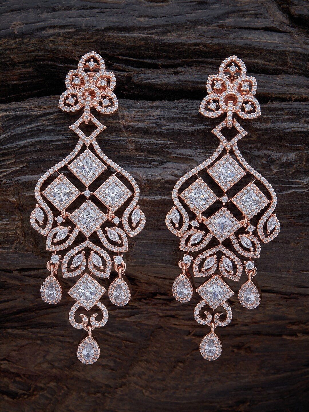 

Kushal's White & Rose Gold Rose Gold Plated Contemporary Drop Earrings