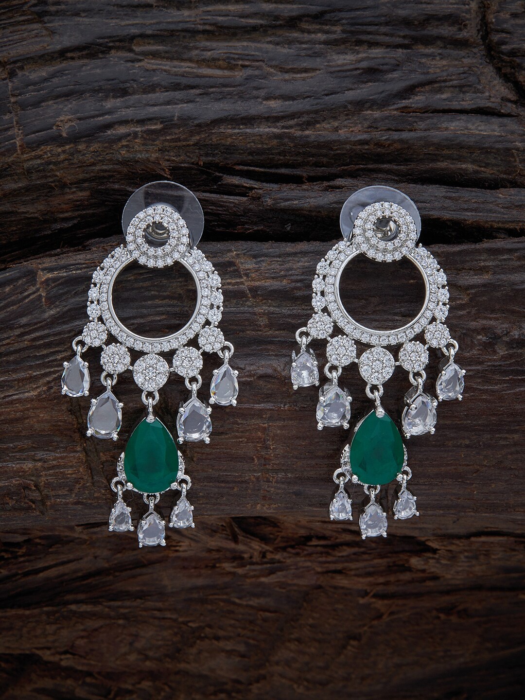 

Kushal's Green & Silver-Toned Rhodium Plated Contemporary Drop Earrings