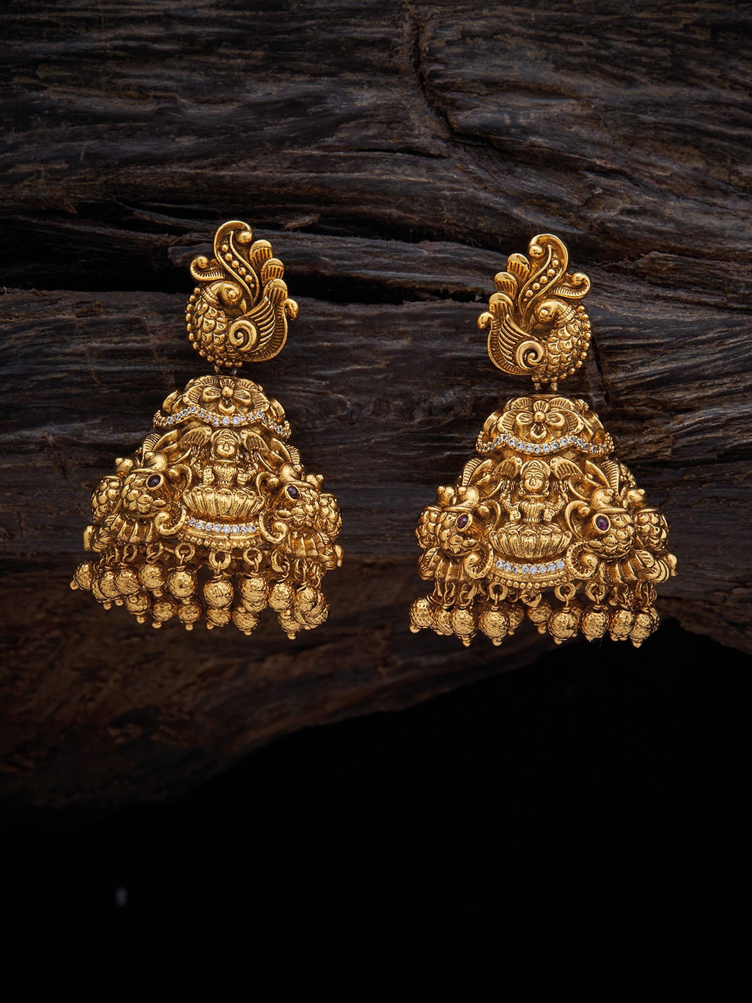 

Kushal's Gold-Toned & Red Gold Plated Classic Jhumkas Earrings
