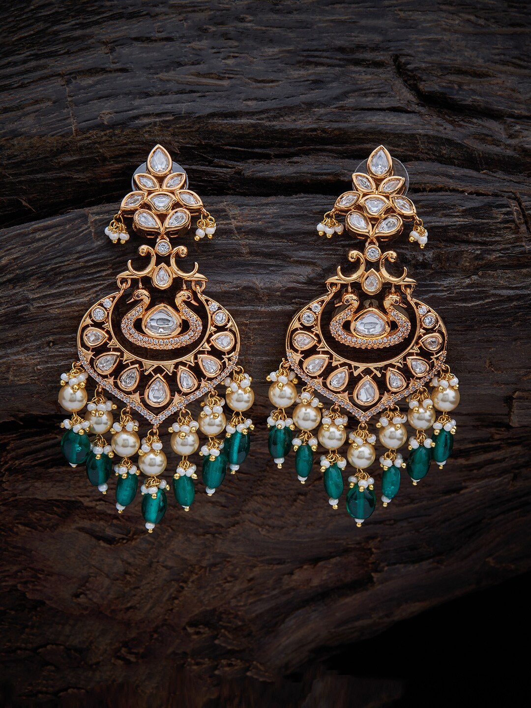 

Kushal's Green Crescent Shaped Drop Earrings, Gold