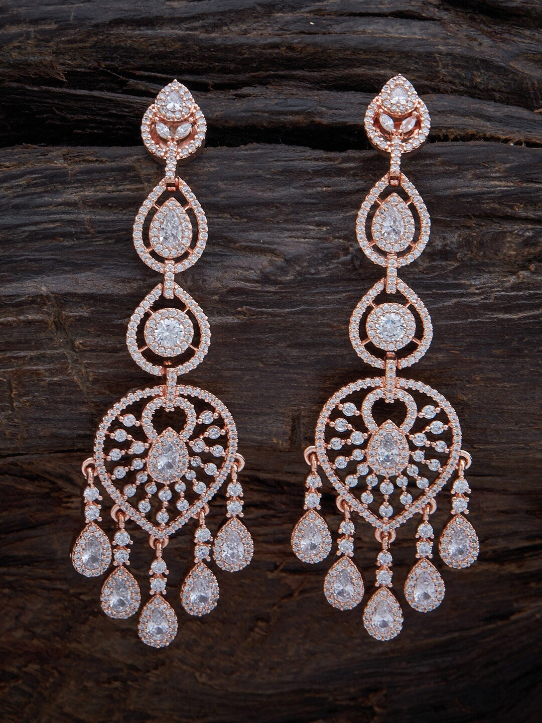

Kushal's Fashion Jewellery White & Rose Gold Plated Teardrop Shaped Drop Earrings