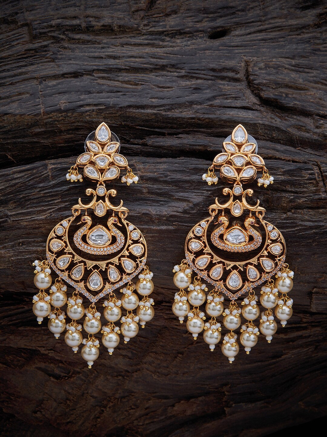 

Kushal's Fashion Jewellery White & Gold-Toned Crescent Shaped Drop Earrings