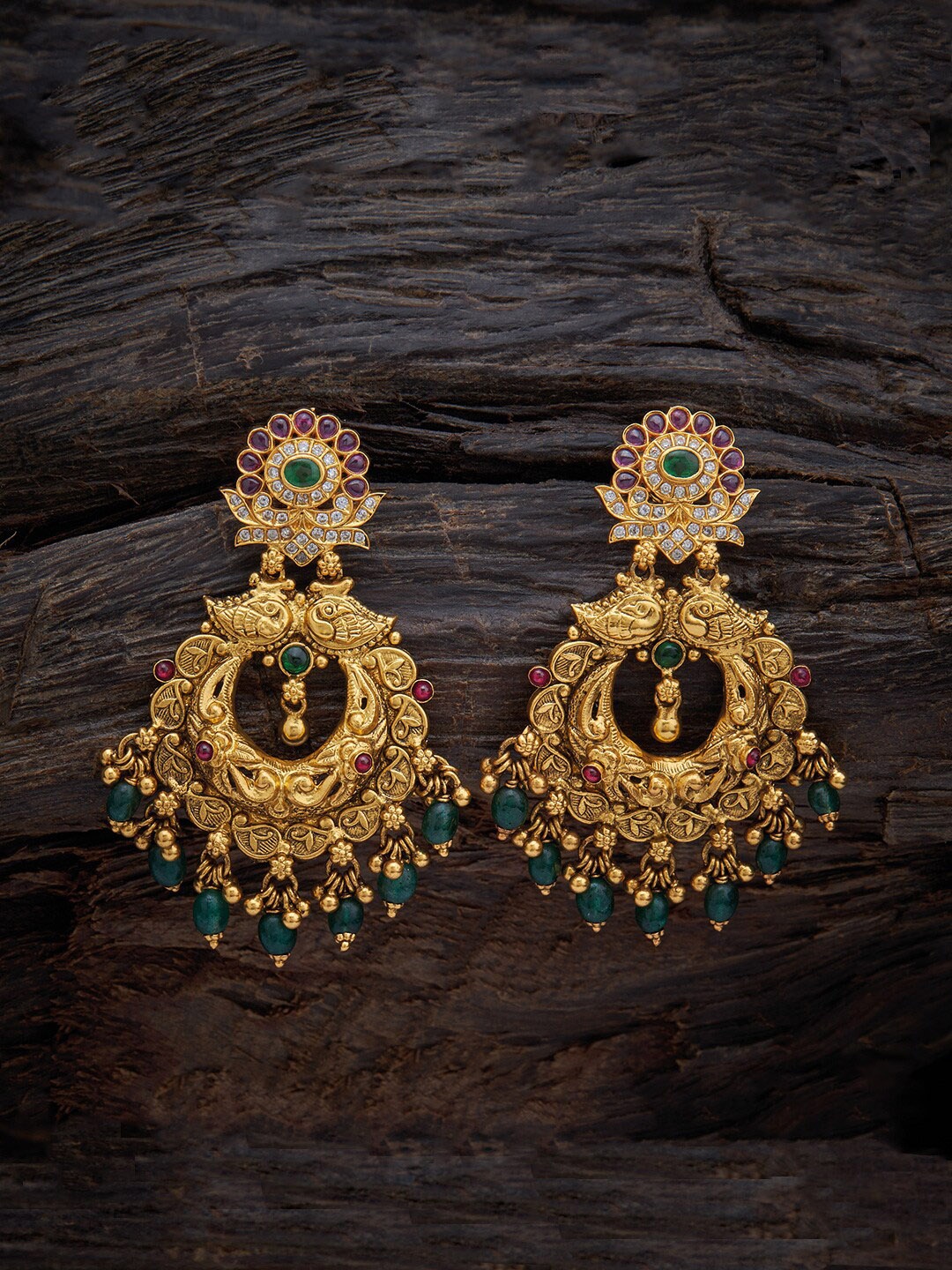 

Kushal's Fashion Jewellery Green & Red Oxidise Crescent Shaped Drop Earrings