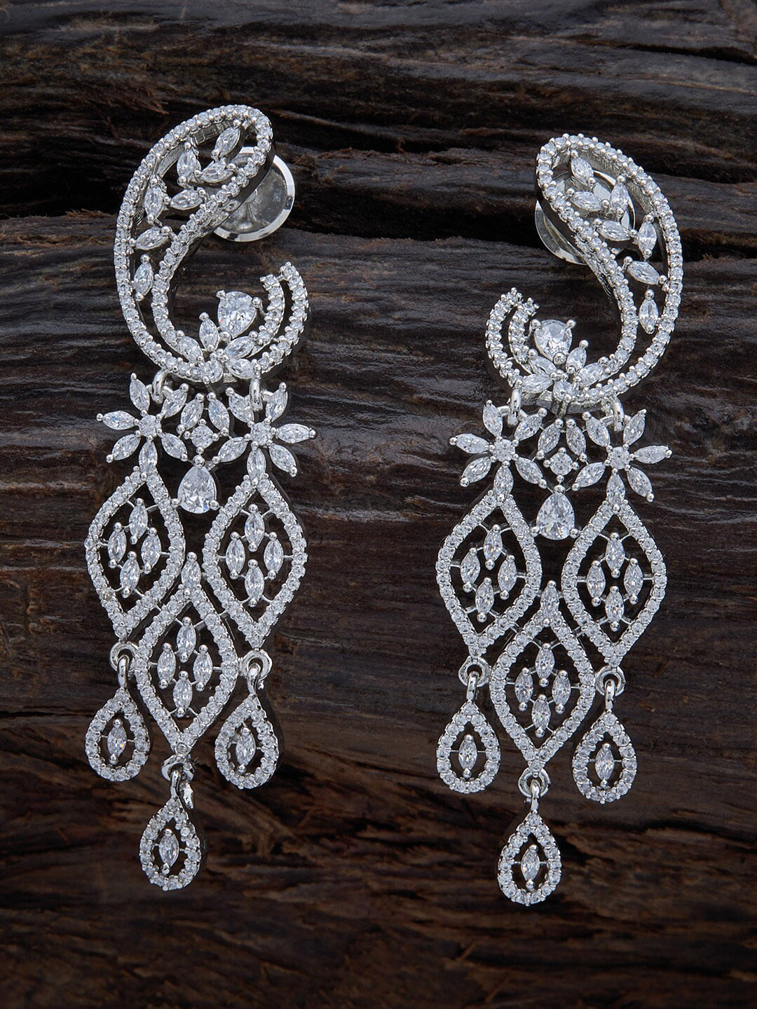 

Kushal's Fashion Jewellery White & Rhodium Plated Leaf Shaped Drop Earrings