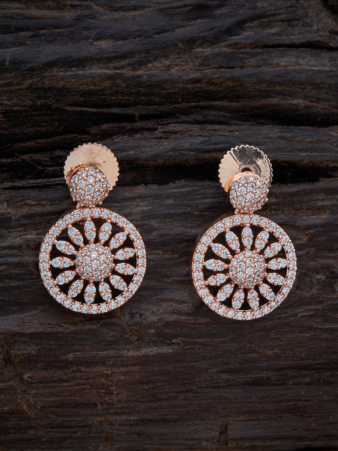 

Kushal's Fashion Jewellery White & Rose Gold-Plated Circular Drop Earrings