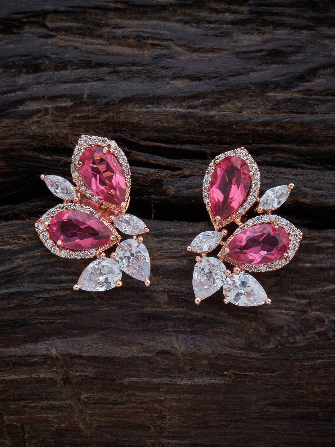 

Kushal's Fashion Jewellery Pink & White Rose Gold Plated Floral Studs Earrings