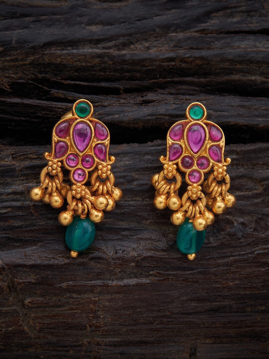 

Kushal's Fashion Jewellery Red & Green Floral Drop Earrings