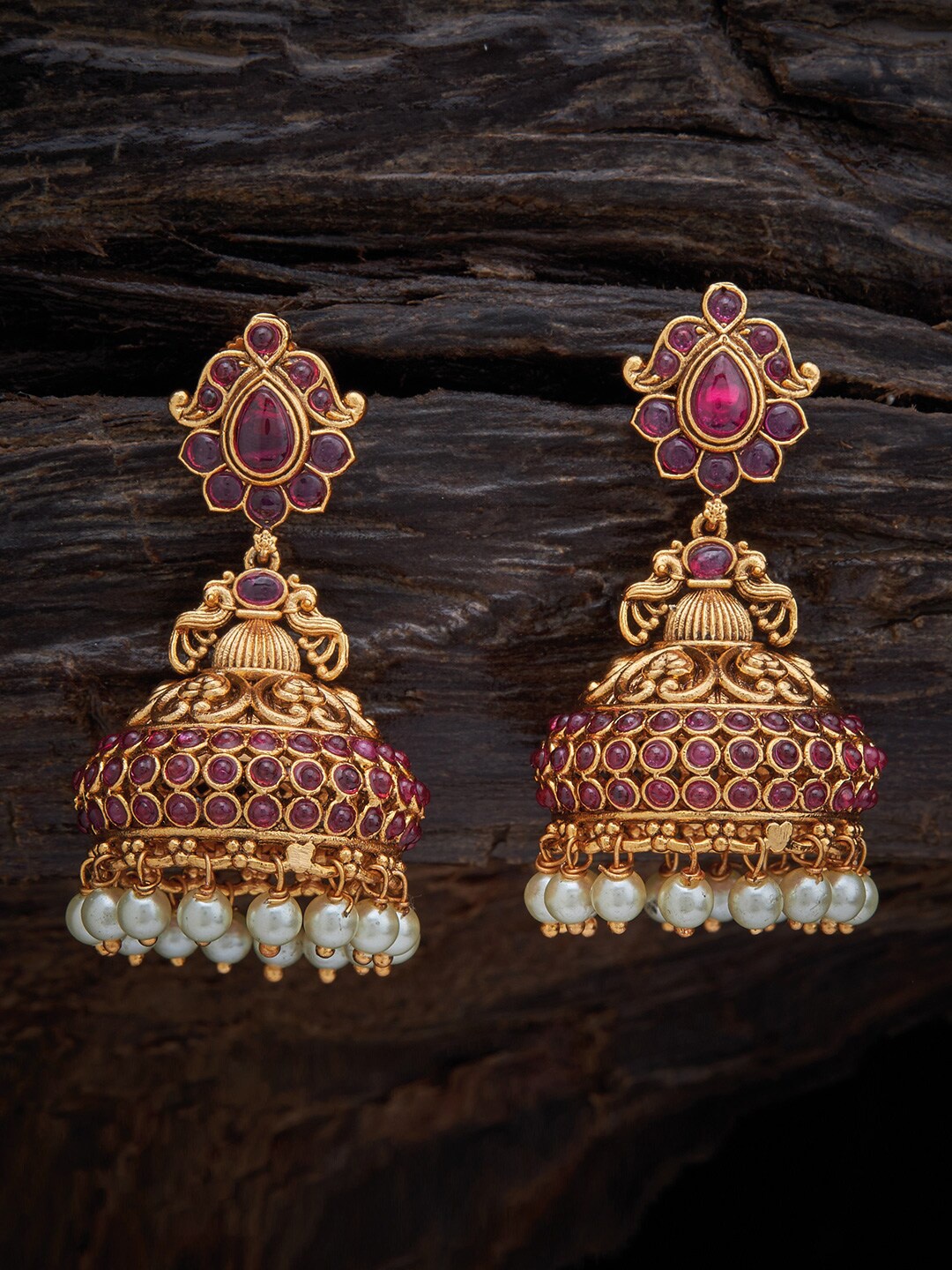 

Kushal's Fashion Jewellery Red Classic Jhumkas Earrings