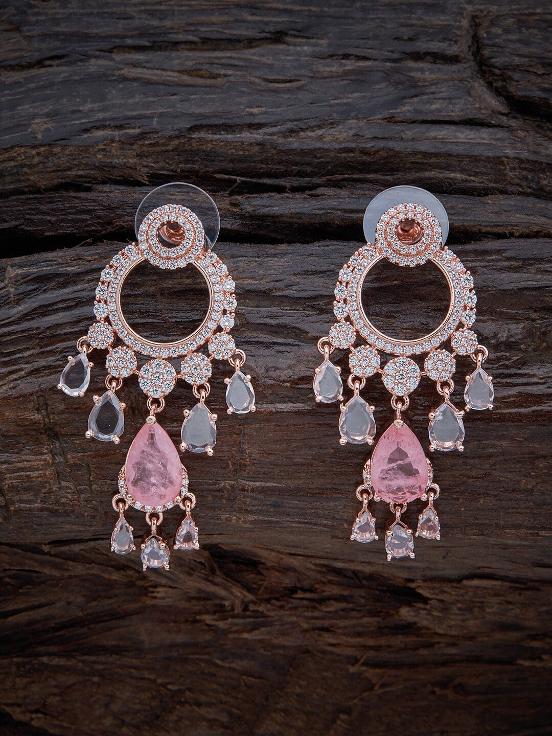

Kushal's Fashion Jewellery Pink & White Rose Gold-Plated Teardrop Shaped Drop Earrings
