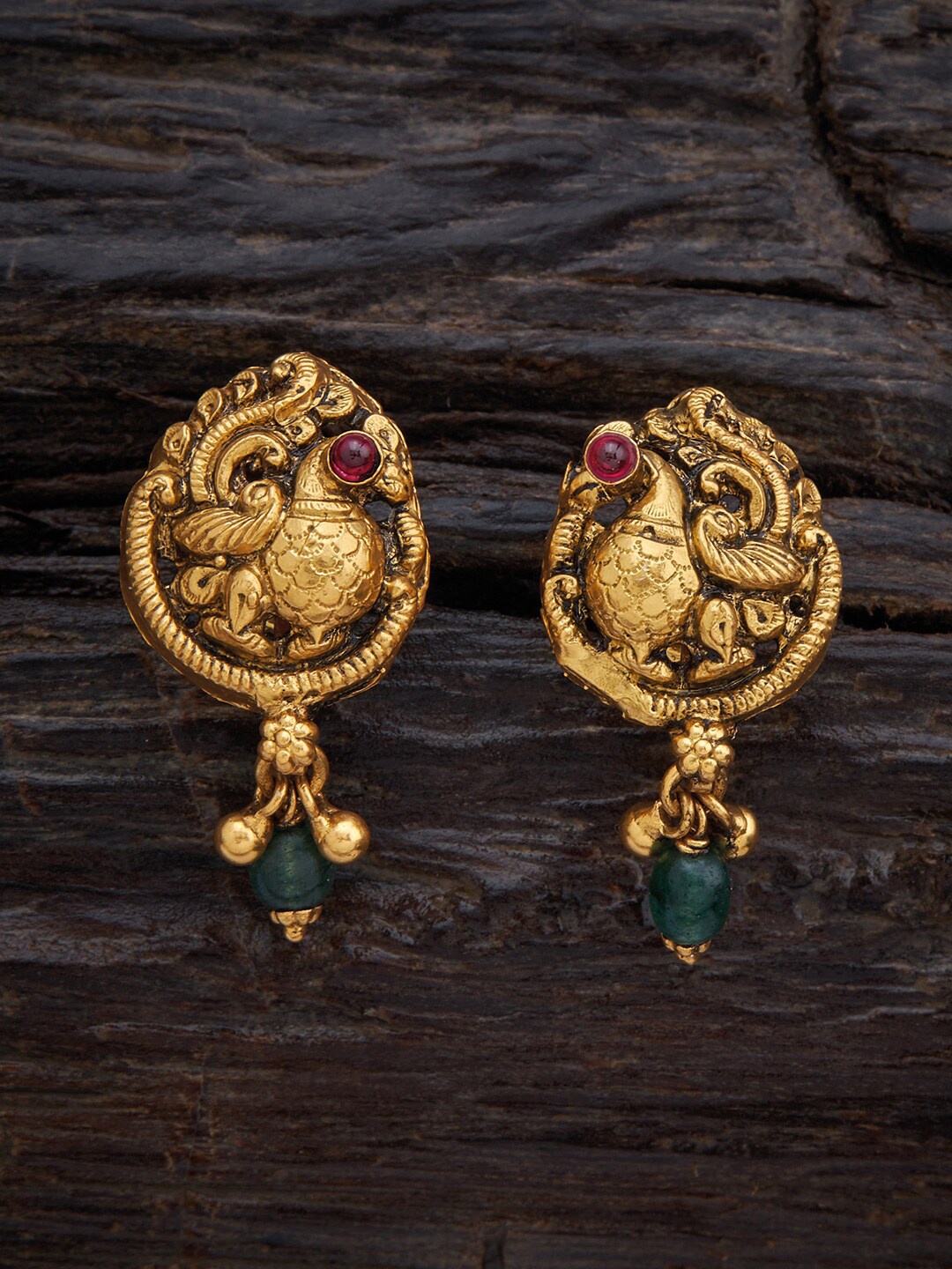 

Kushal's Fashion Jewellery Red Peacock Shaped Drop Earrings