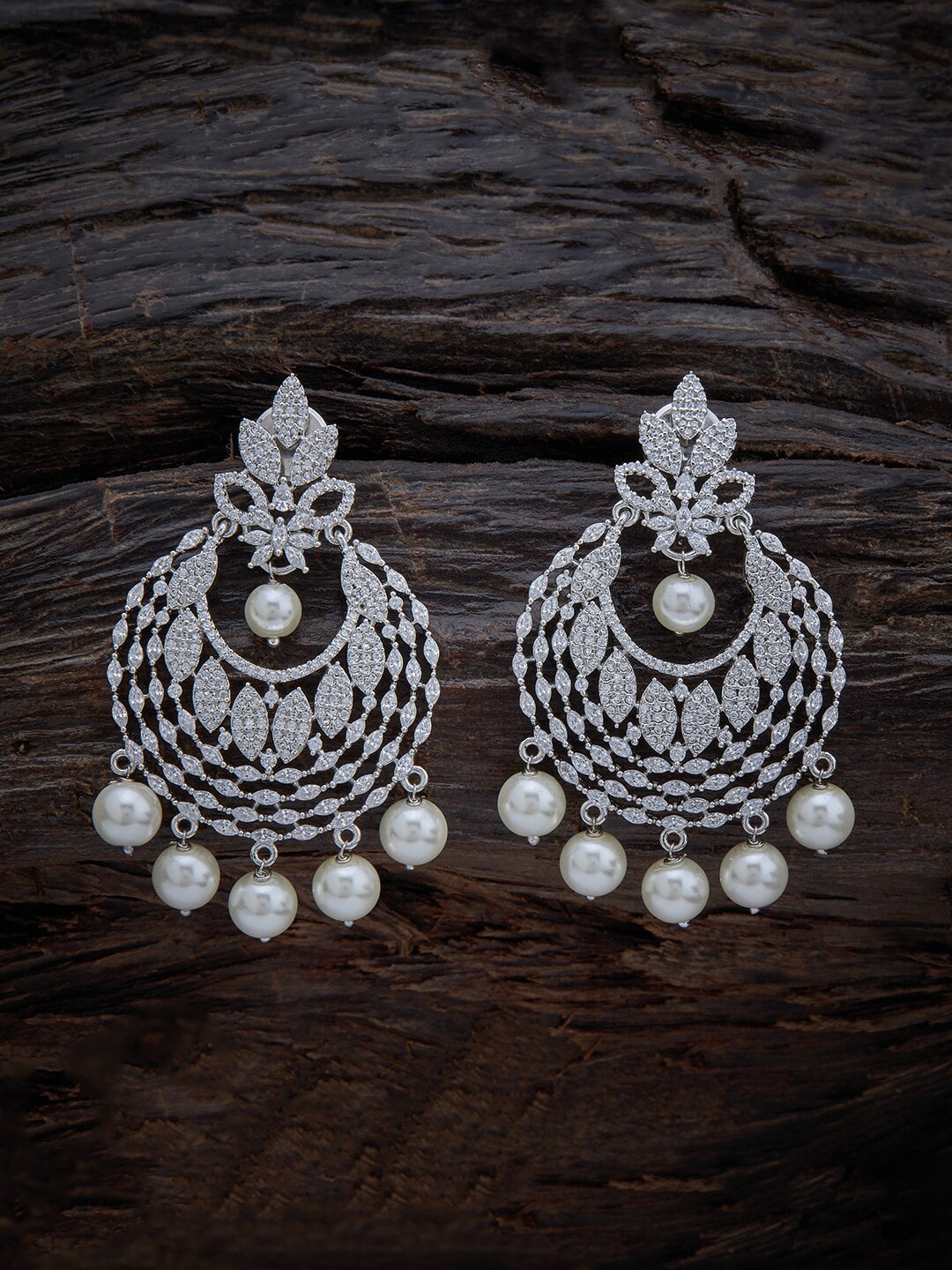 

Kushal's Fashion Jewellery Crescent Shaped Chandbalis Earrings, White