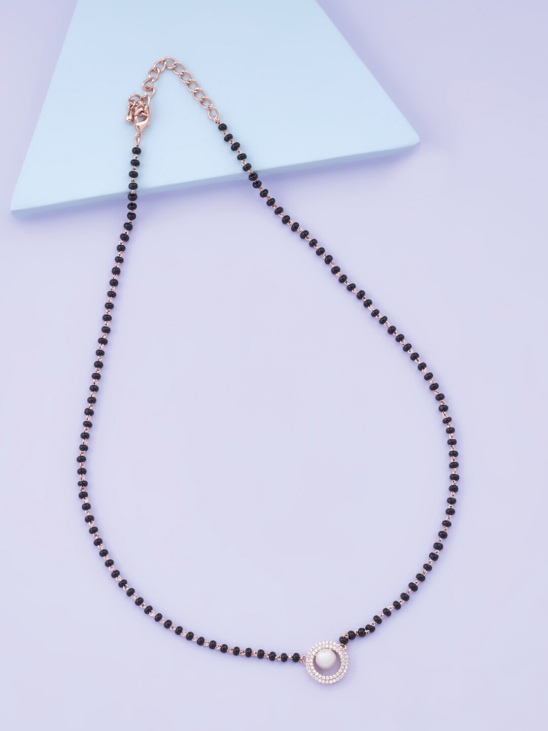 

Kushal's Fashion Jewellery Rose Gold-Plated Black Beaded White CZ-Studded Mangalsutra