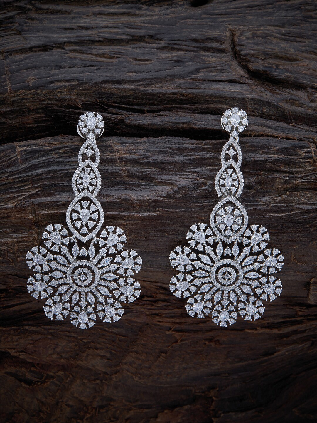 

Kushal's Fashion Jewellery White & Rhodium Plated Floral Drop Earrings