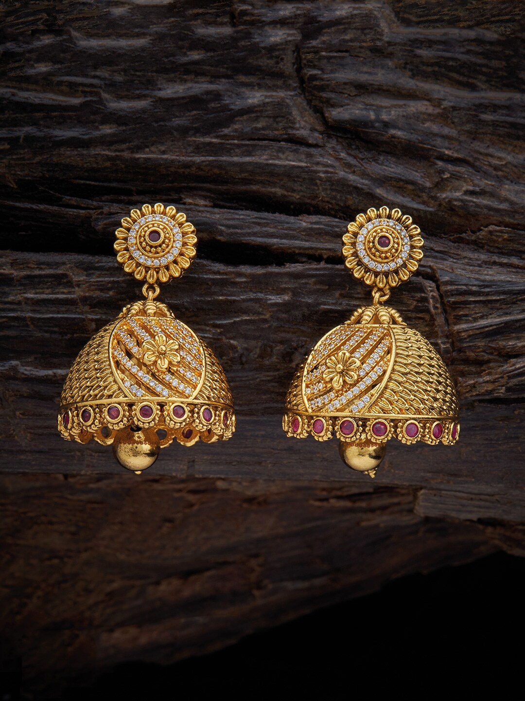 

Kushal's Fashion Jewellery Red Dome Shaped Jhumkas Earrings