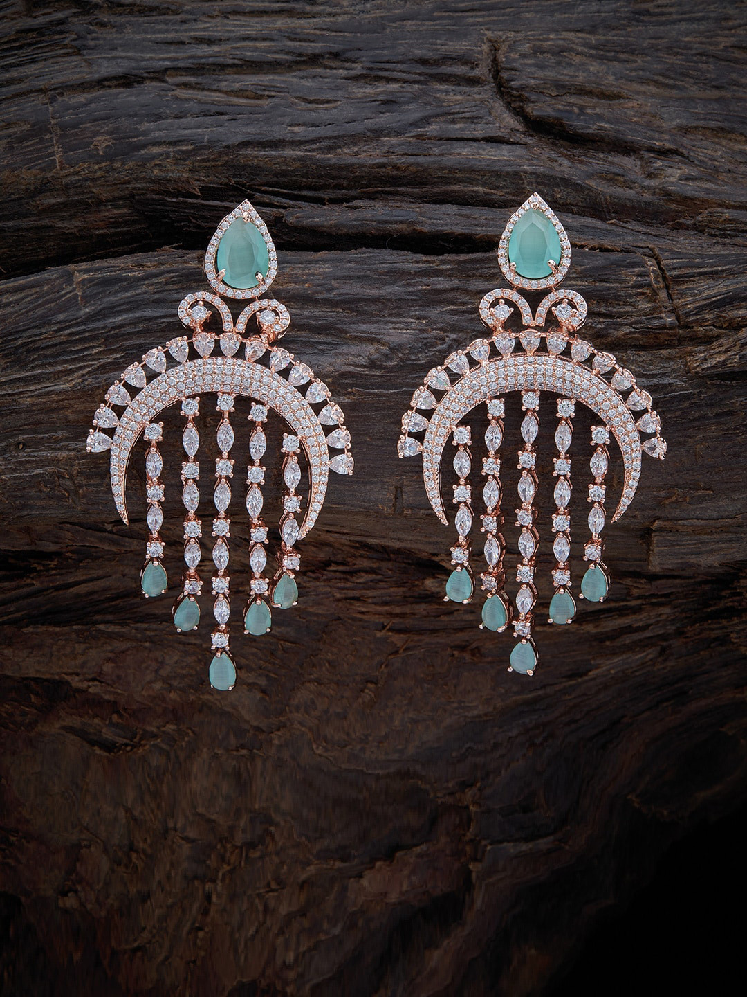 

Kushal's Fashion Jewellery Sea Green & Rose Gold Plated Contemporary Drop Earrings
