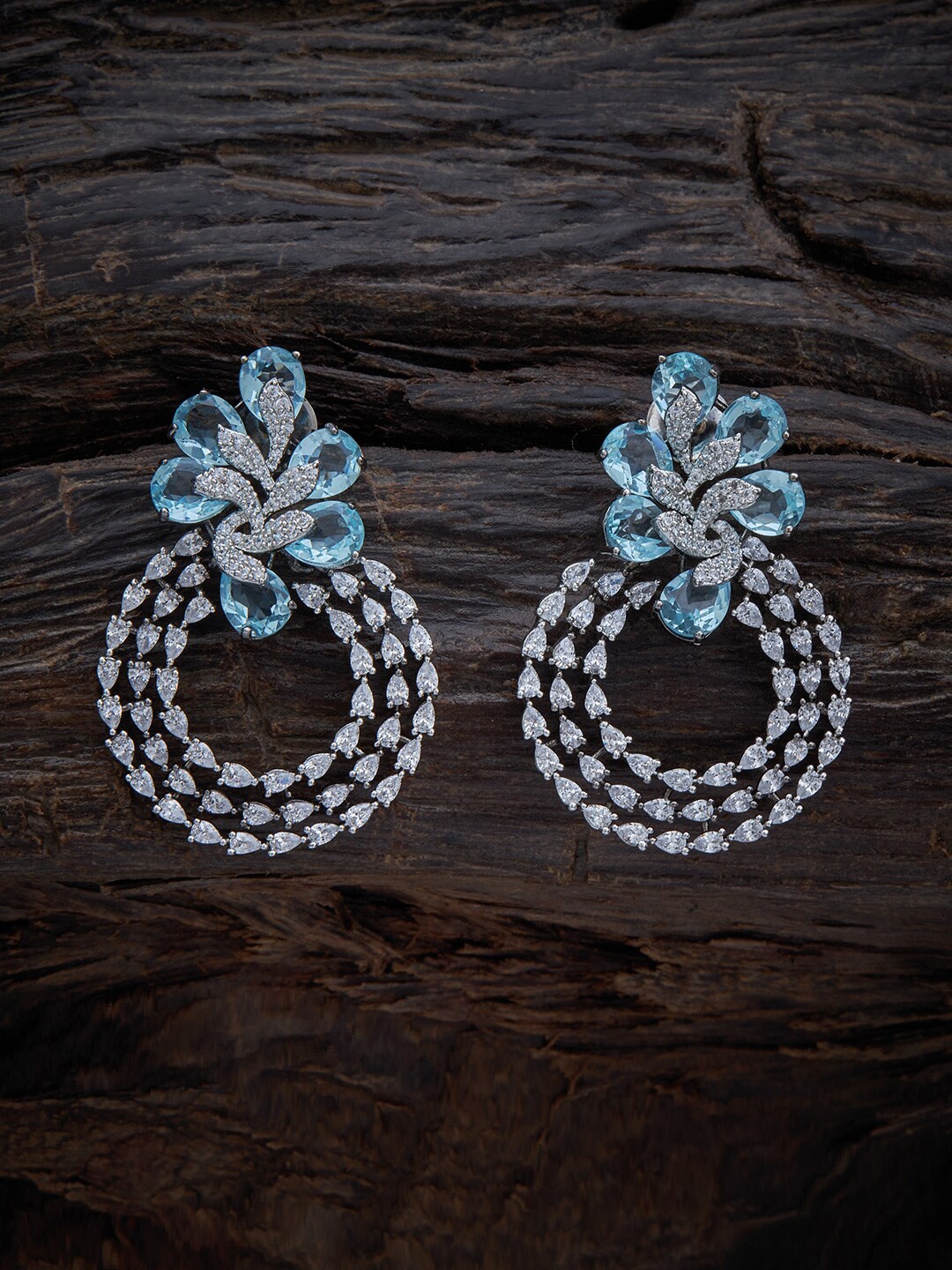 

Kushal's Fashion Jewellery Blue & Rhodium Plated Circular Drop Earrings