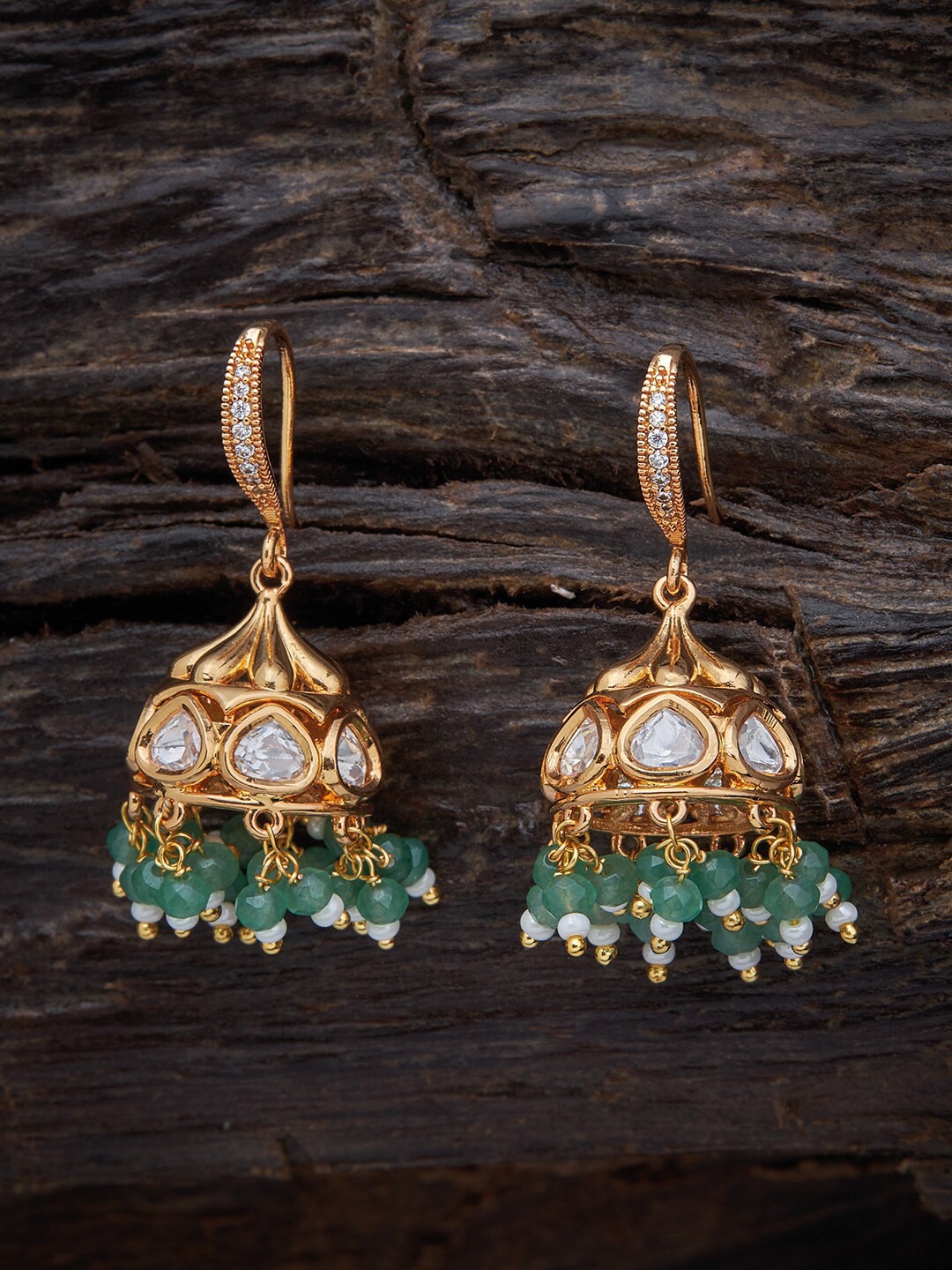 

Kushal's Fashion Jewellery Sea Green & White Classic Jhumkas Earrings