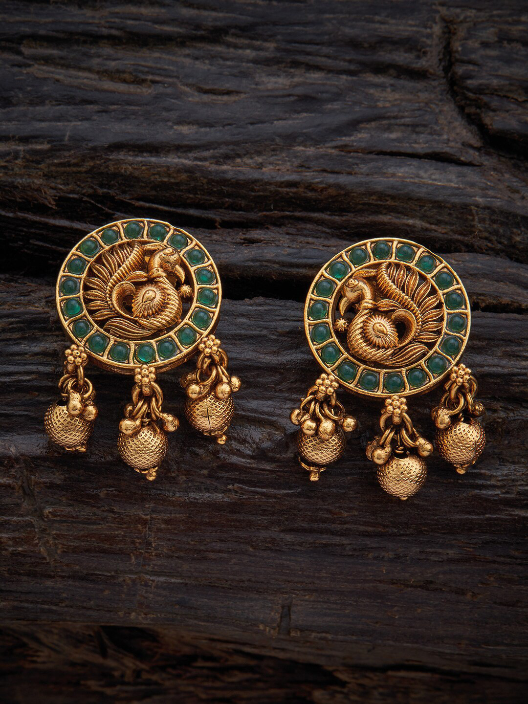 

Kushal's Fashion Jewellery Green Peacock Shaped Drop Earrings