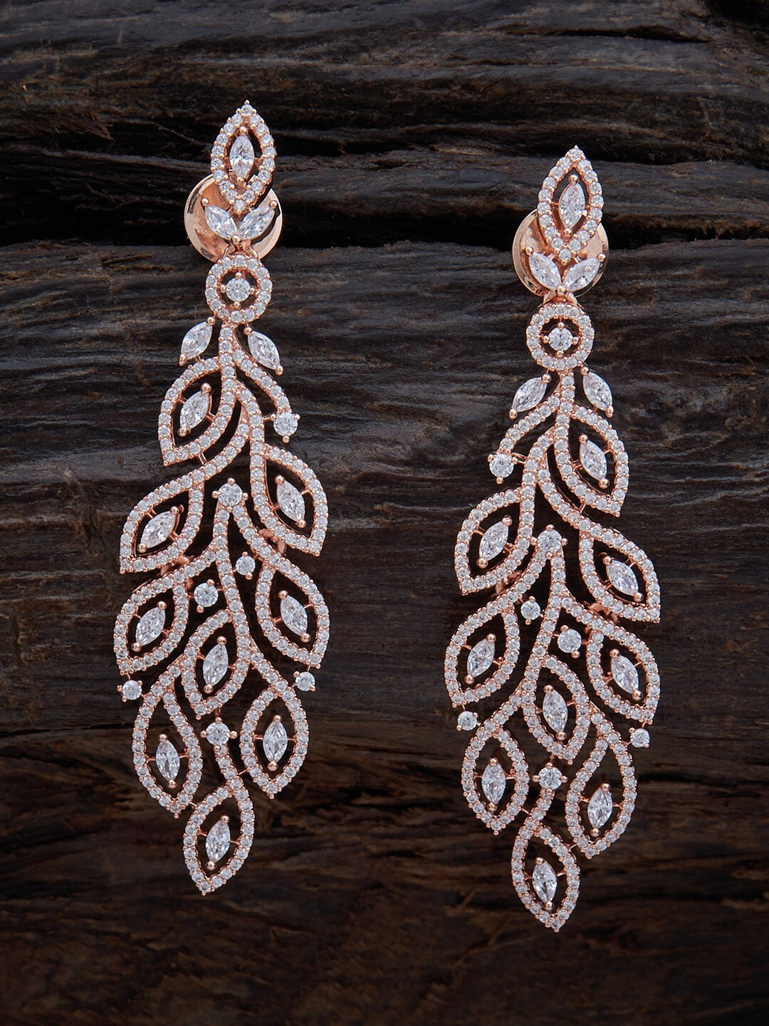 

Kushal's Fashion Jewellery White & Rose Gold Plated Leaf Shaped Drop Earrings