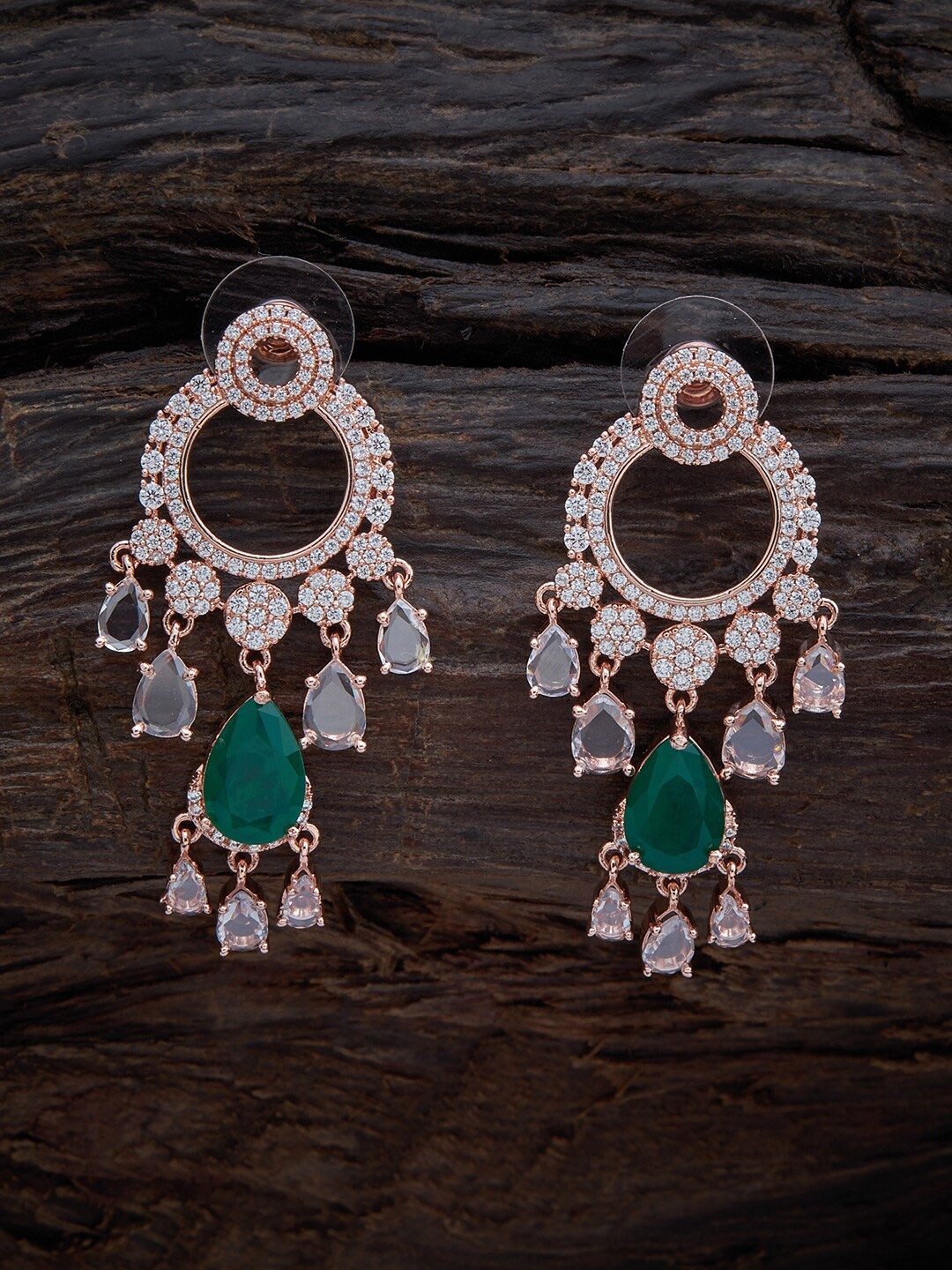 

Kushal's Fashion Jewellery White & Green Rose Gold-Plated Teardrop Shaped Drop Earrings