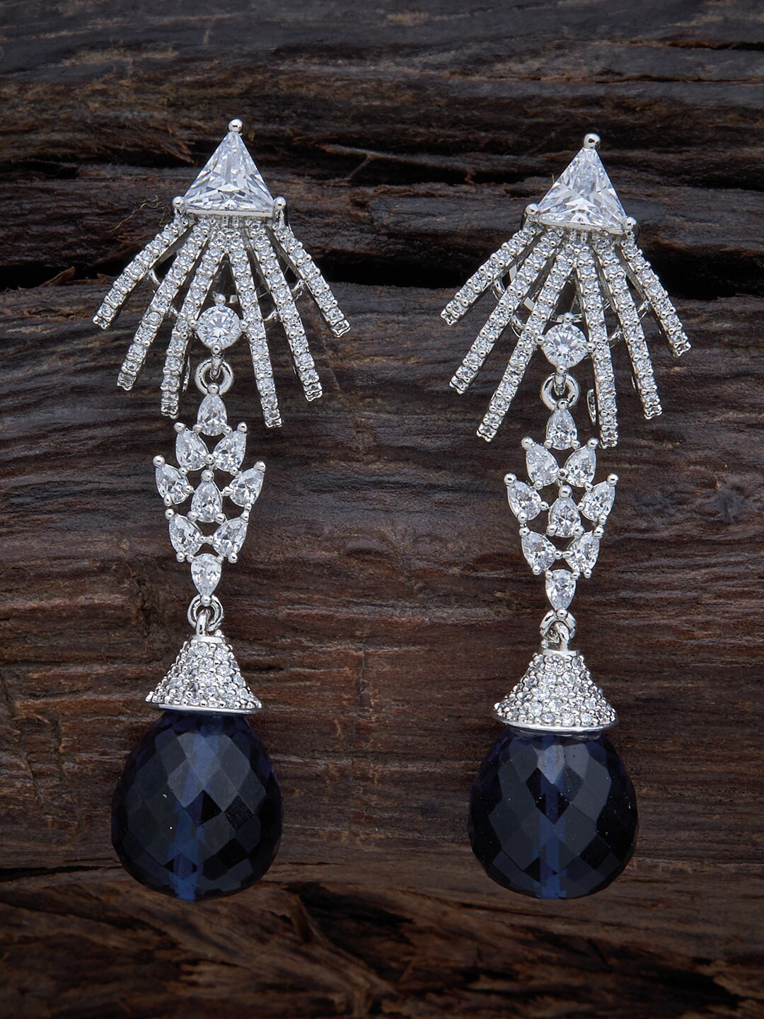

Kushal's Fashion Jewellery White & Blue Rhodium-Plated Oxidised Contemporary Drop Earrings