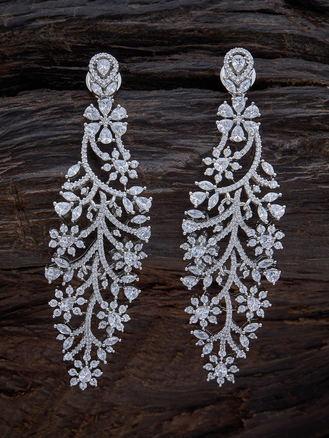

Kushal's Fashion Jewellery White & Silver-Toned Rhodium Plated Floral Drop Earrings