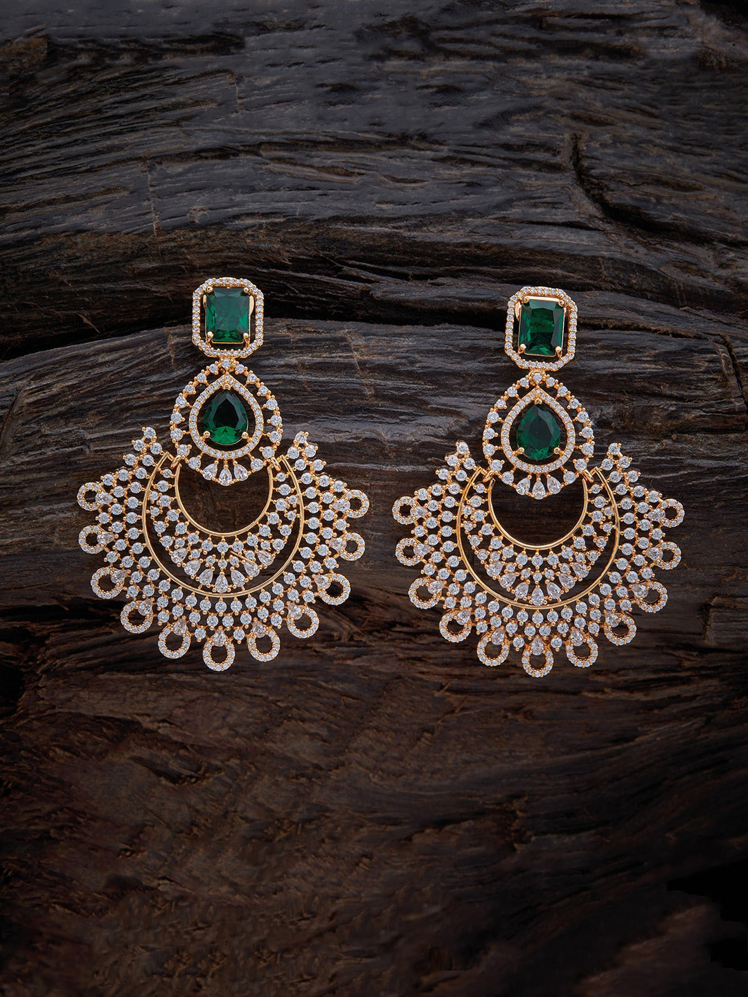 

Kushal's Fashion Jewellery Green & White Gold-Plated Crescent Shaped Drop Earrings