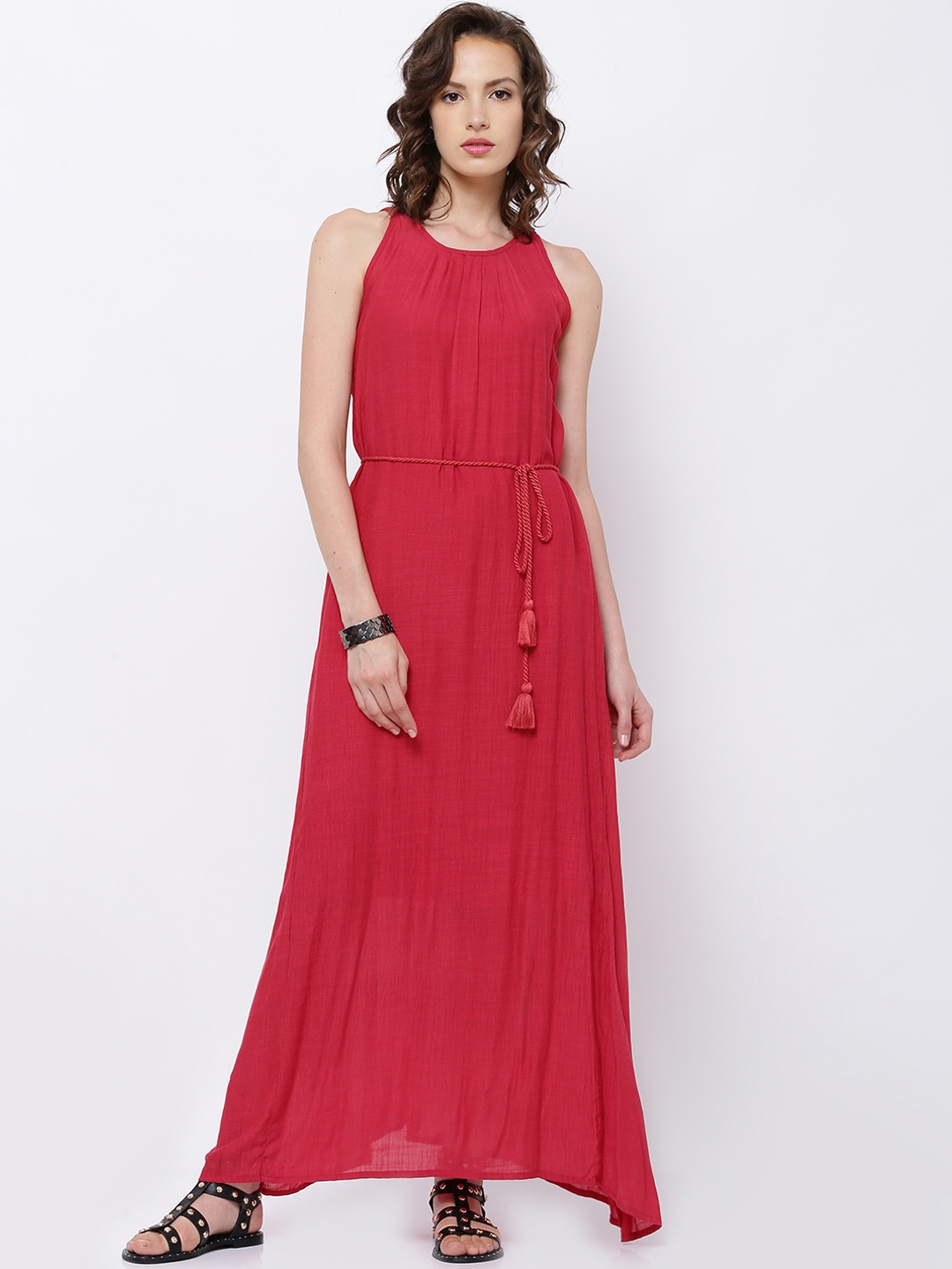 

Tokyo Talkies Women Red Solid Maxi Dress