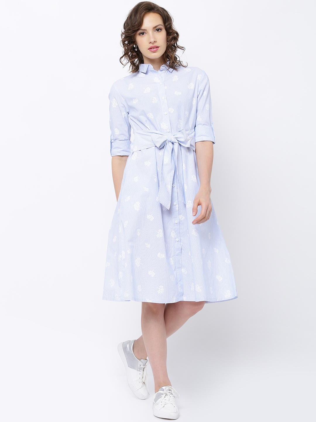 

Tokyo Talkies Women Blue & White Striped Shirt Dress
