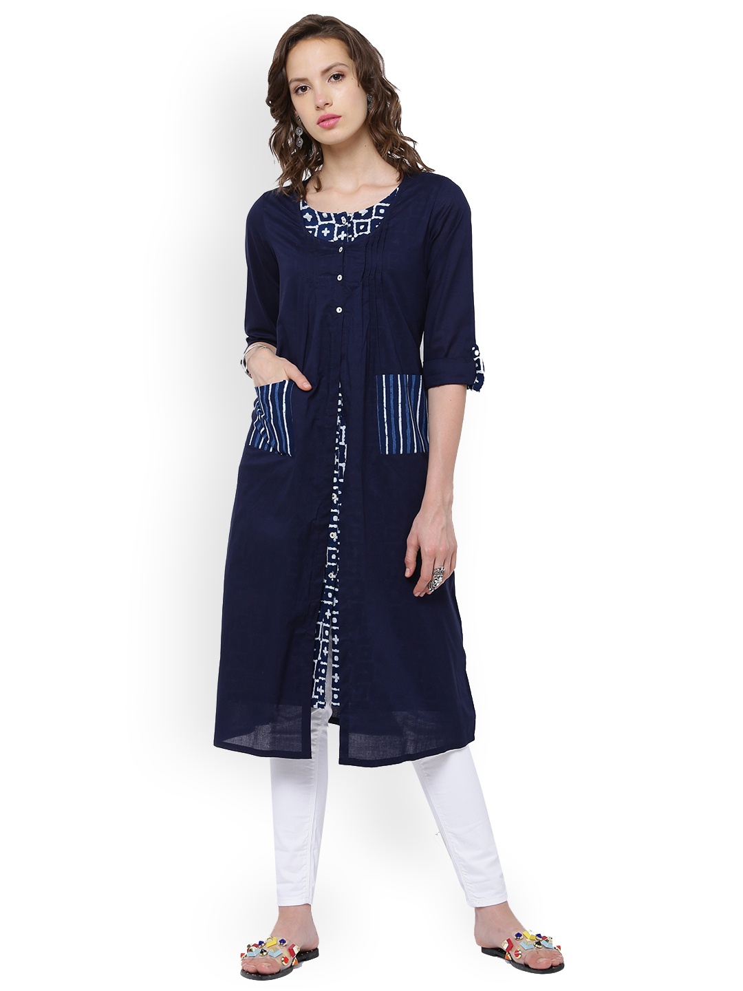 

Vishudh Women Navy Blue Printed Kurta