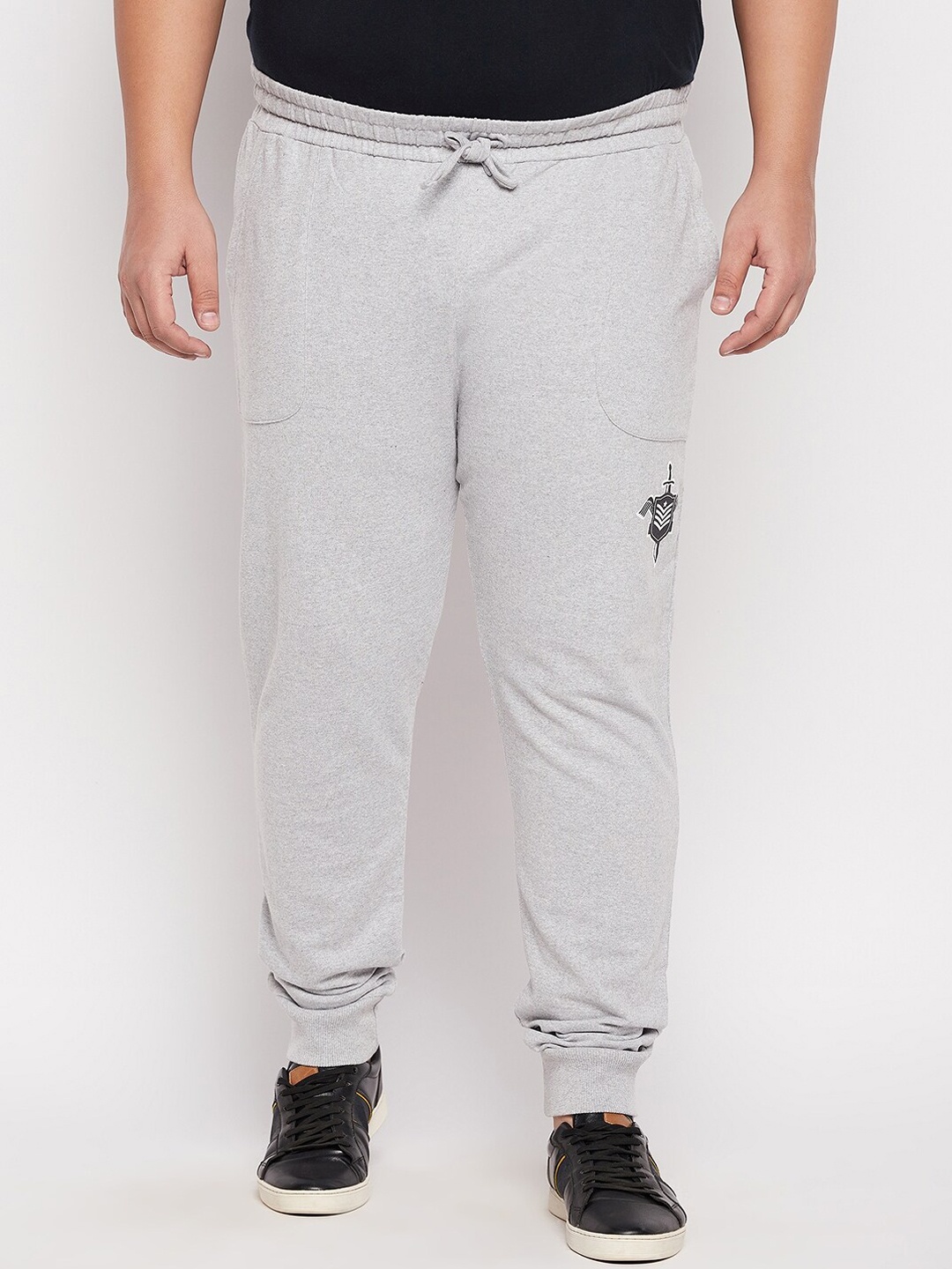 bigbanana Men Plus Size Grey Solid Pure Cotton Joggers