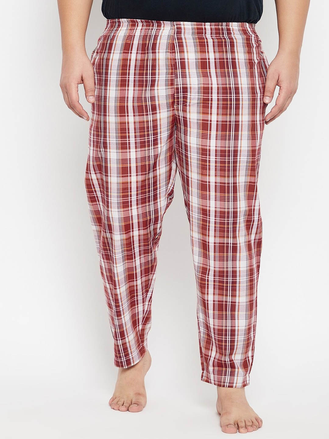 

bigbanana Route Men Plus Size Maroon & White Checked Cotton Lounge Pant