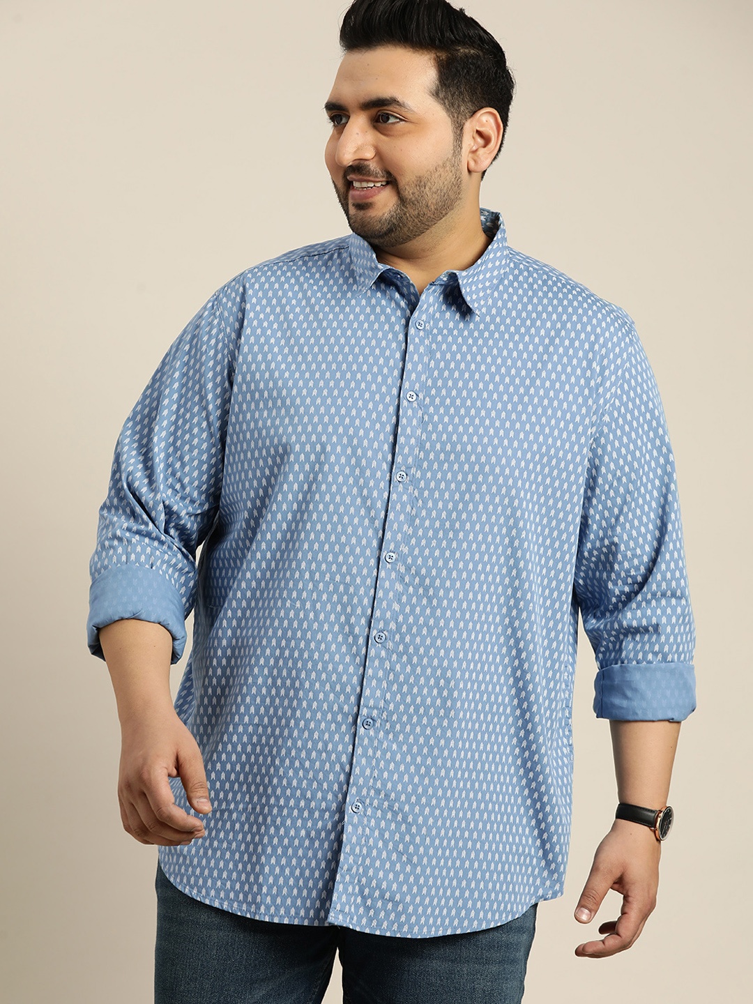 

Sztori Plus Size Pure Cotton Printed Casual Shirt, Blue