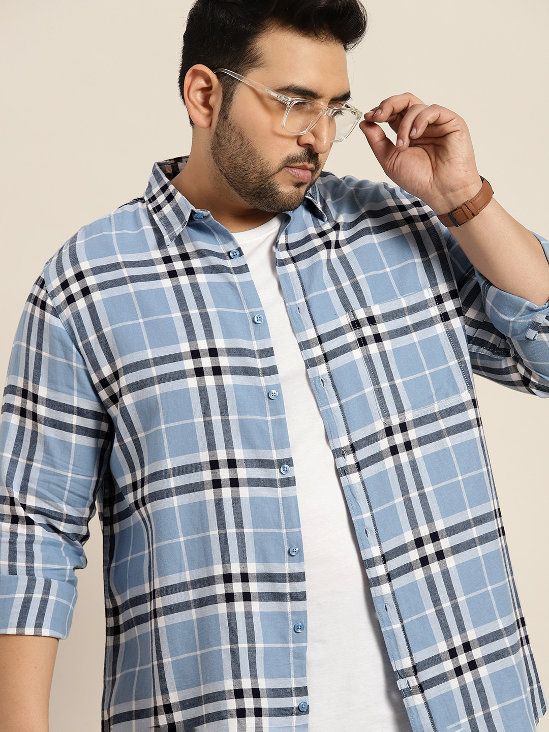 

Sztori Men Plus Size Tartan Checks Casual Shirt, Blue