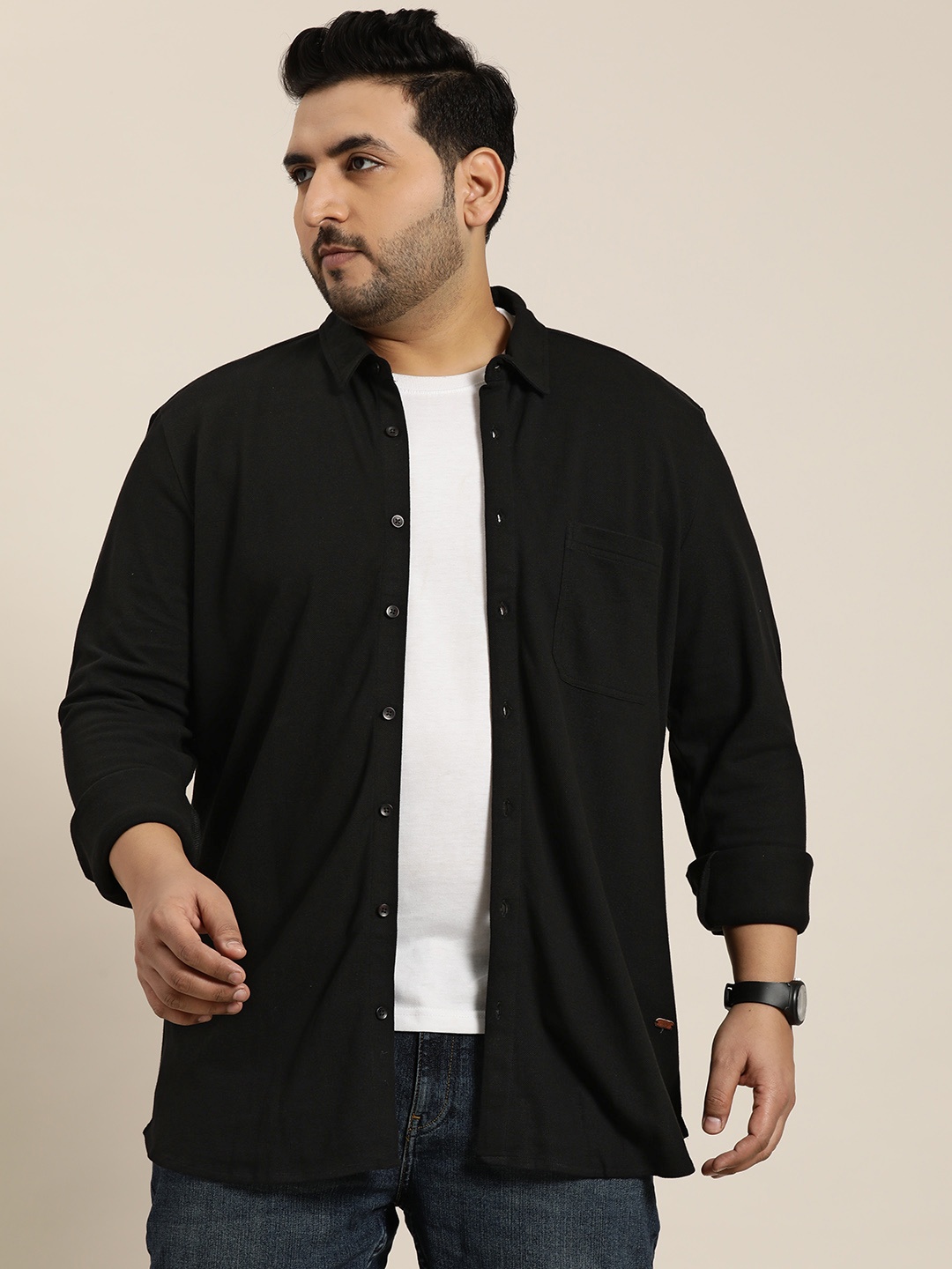

Sztori Plus Size Pure Cotton Casual Shirt, Black
