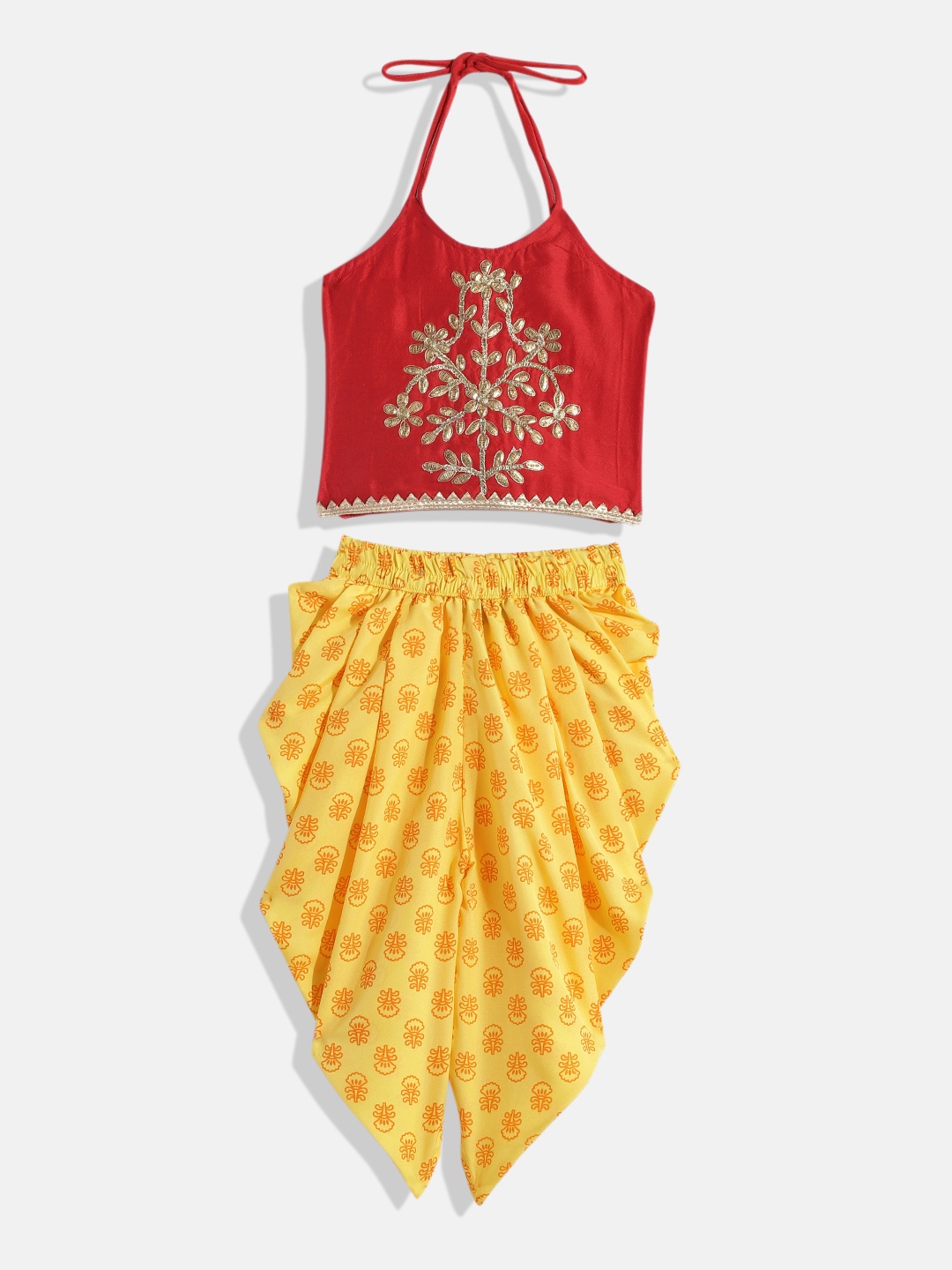 

Twisha Girls Embellished Top with Dhoti Pants, Red