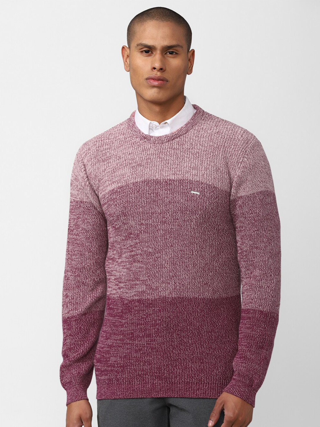

V Dot Men Purple Colourblocked Cotton Pullover